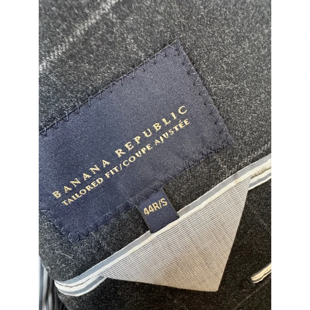 Banana Republic Mens Tailored Wool Blend Windowpane Suit Charcoal Gray 44R 36x34